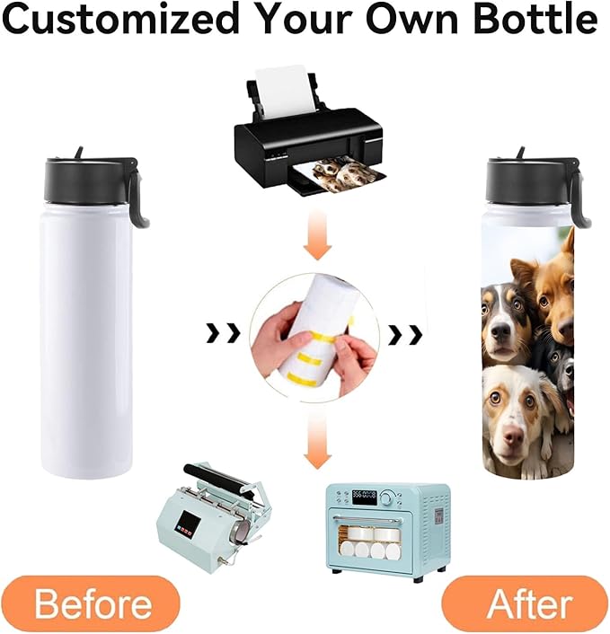 Volhoply Sublimation Insulated Water Bottles Blank Bulk 4 Pack, 22 oz Stainless Steel Sports Bottle with Straw, Double Walled Vacuum Metal Water Flask with Wide Mouth(Sublimation,4 Set)