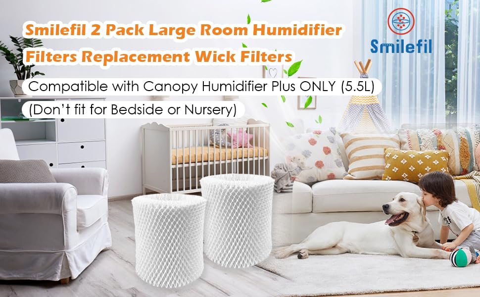 Smilefil 2 Pack Large Room Humidifier Filters Replacement Wick Filters Compatible with Canopy Humidifier Plus ONLY （5.5L）