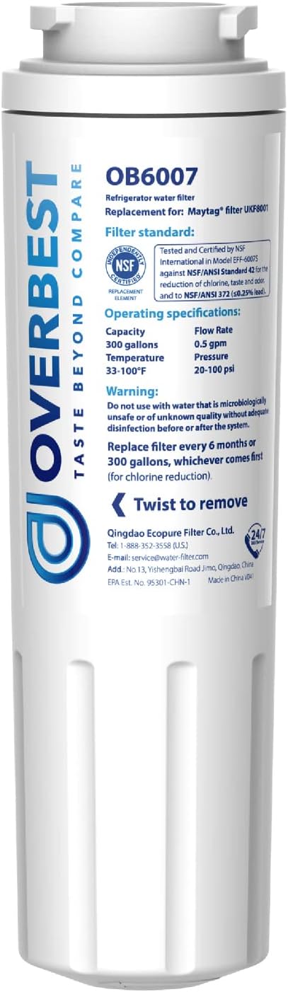 Overbest UKF8001 Replacement for EveryDrop by Whirlpool Refrigerator Water Filter 4, EDR4RXD1 - AquaVibe