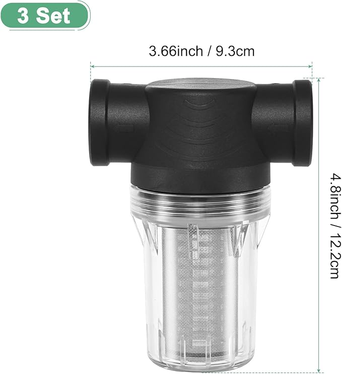 3-Pack Water Pump Strainer with 40 Mesh Stainless Steel Filter Screen, 3/4" Inch Female NPT in-line Strainer for Garden Hose Outdoor RV Water Tank Pressure Washer [Black]