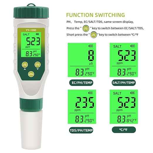 PH Meter & TDS Meter 5 in 1 Water Tester pH/TDS/EC/Salt/Temp Meter,PH Meter for Water with LCD Backlit,pH Tester Digital for Drinking Water.