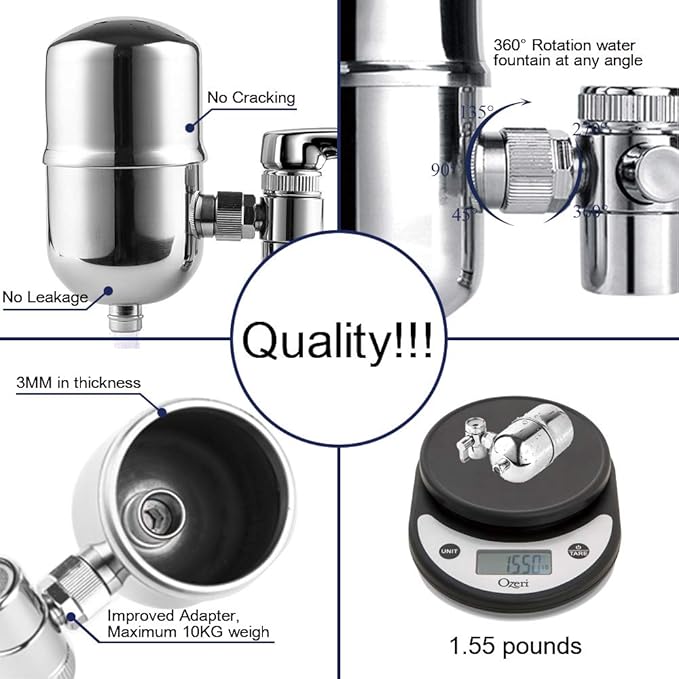 Faucet Water Filter Stainless-Steel Reduce Chlorine High Water Flow, Water Purifier with Ultra Adsorptive Material, Water Filters for Faucets-Fits Standard Faucets