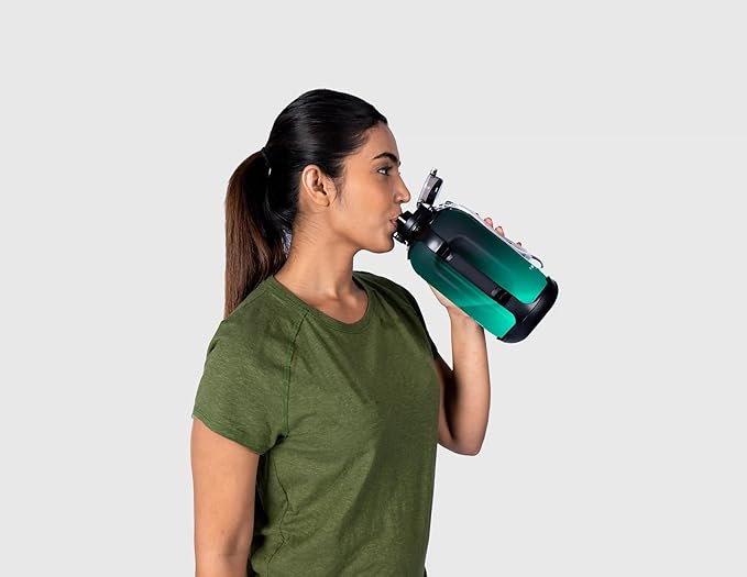Smart Water Bottle Series L-1 - Tracks Water Intake with Bluetooth, Glows & Remind You To Stay Hydrated | With Built-in Straw | Tracking your bottle | Set Reminders | Denim Black, 44 oz