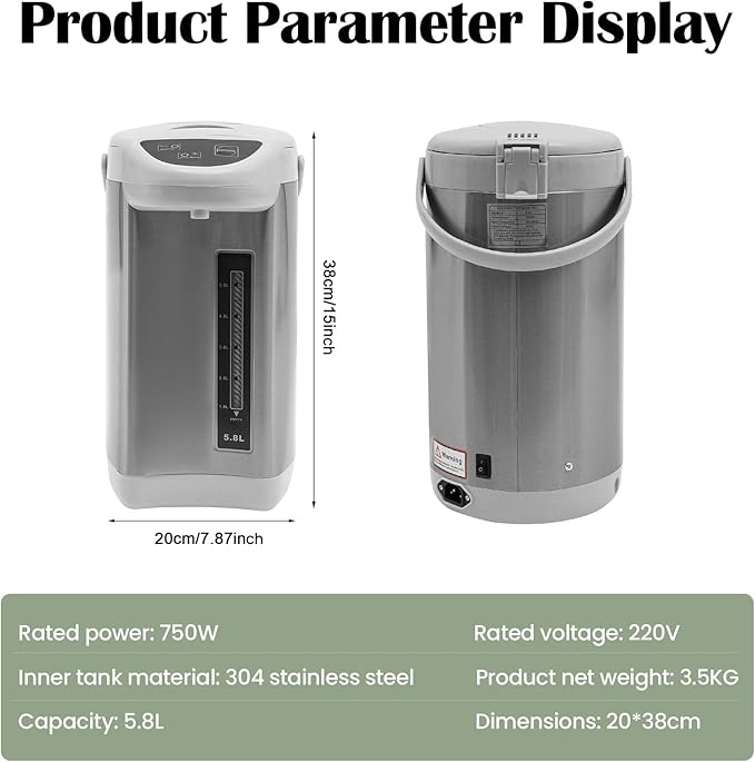 Electric Hot Water Urn Pot Dispenser 4L (135 Oz), Electric Hot Water Boiler and Warmer Anti-dry Burn Protection, Rotating Base, Instant Auto Boiler and Warmer, for Tea & Coffee (Grey)