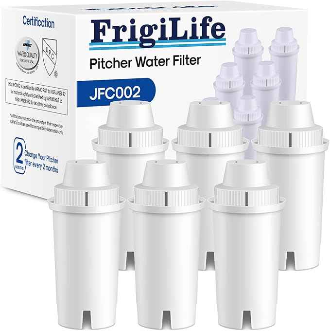 JFC002 Pitcher Water Filter Replacement for Brita® Pitchers and Dispensers, Compatible with standard Classic OB03, Mavea® 107007 35557, UltraMax, Metro+, XL, and More, 6PACK