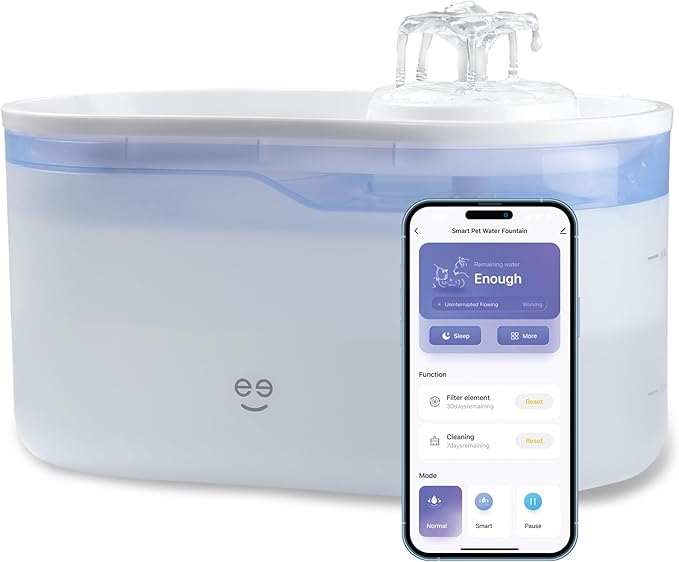 Geeni PetConnect 2.6L Smart Pet Water Fountain, Automatic Filtered Water Bowl for Cats and Dogs, Wi-Fi Controlled, Alexa & Google Home Compatible, Clean and Fill Alerts, White