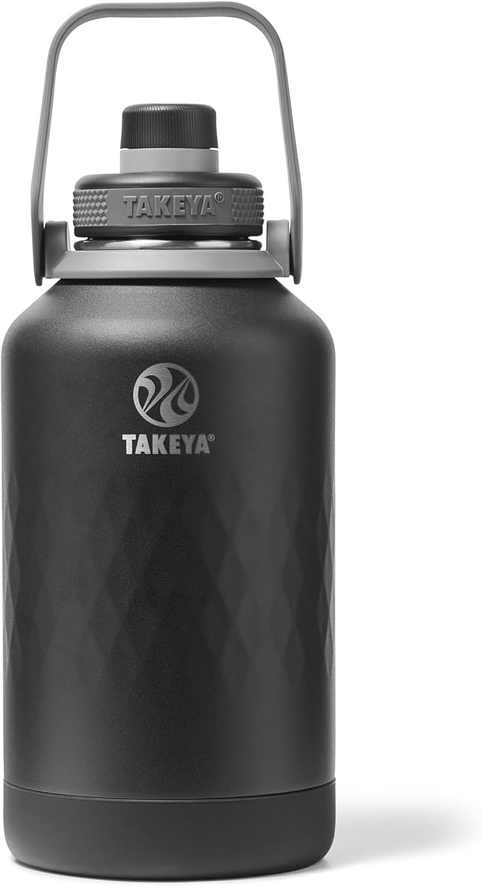 Takeya Sport 64 oz Triple-Insulated Stainless Steel Water Bottle, Spout Lid – Leakproof, Sweatproof, BPA-Free, Keeps Drinks Cold 36 Hrs, Hot 14 Hrs – Obsidian