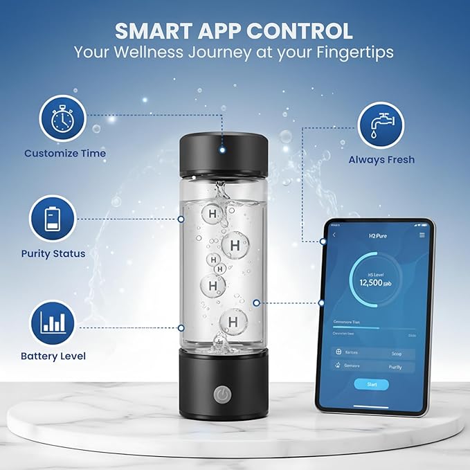 Hydrogen Water Bottle, Portable & Rechargeable – Molecular Hydrogen Water Generator, Alkaline Ionizer, Hydrogenated Water Purifier for Health & Fitness with Hydrogen-Rich Water Black