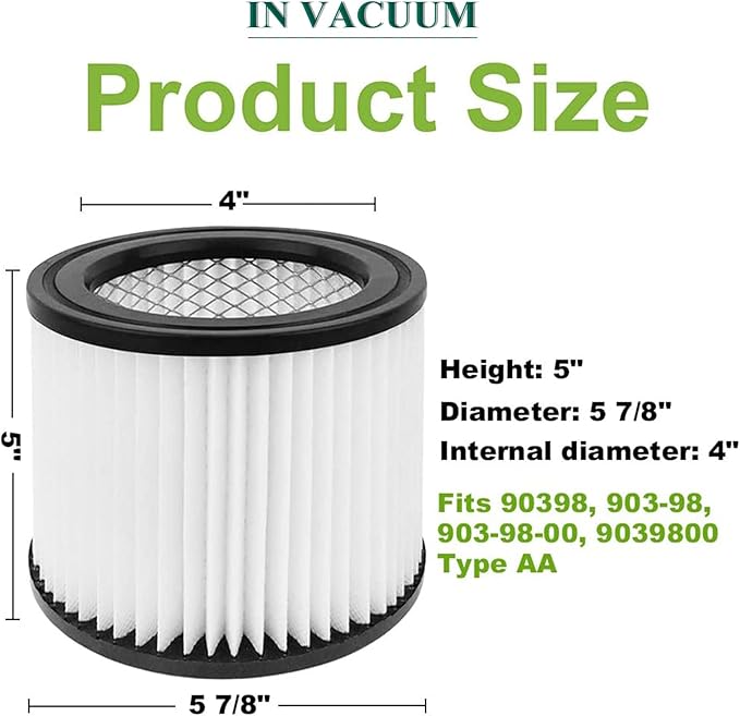 IN VACUUM 2 Pack Replacement for Shop Vac Filter 90398, 903-98, 9039800, 903-98-00, 952-02H87S550A, Hangup Wet Dry Vacuum Cartridge Filter, Fits Most for Shop Vac 4 Gallon and Less - AquaVibe