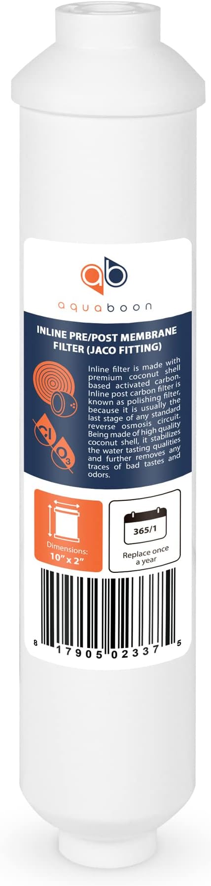 Aquaboon Inline Water Filter for Refrigerator 6-Pack of Inline Post/Carbon Polishing Water Filter Catridge for Reverse Osmosis System Standard Size (Jaco fitting)