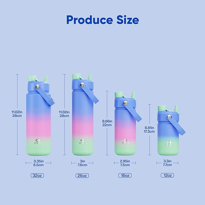 ENCOOL Kids Insulated Water Bottle with Straw - 12oz Stainless Steel Water Bottle with Dual Spouts, Leak-Proof, BPA-Free, Double Wall Vacuum Keeps Cold for 24 Hours for Sports, Travel (Frosted Lilac)