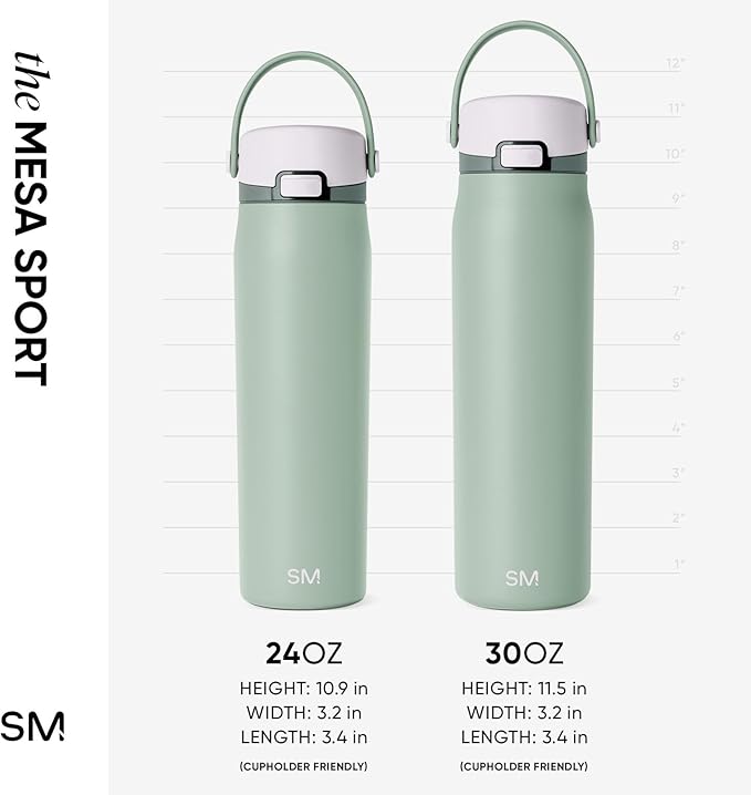 Simple Modern Mesa Sport Water Bottle with Covered Chug Lid | 24oz Cup Holder Friendly Insulated Stainless Steel Bottle for Gym, Sports and Travel | Willow