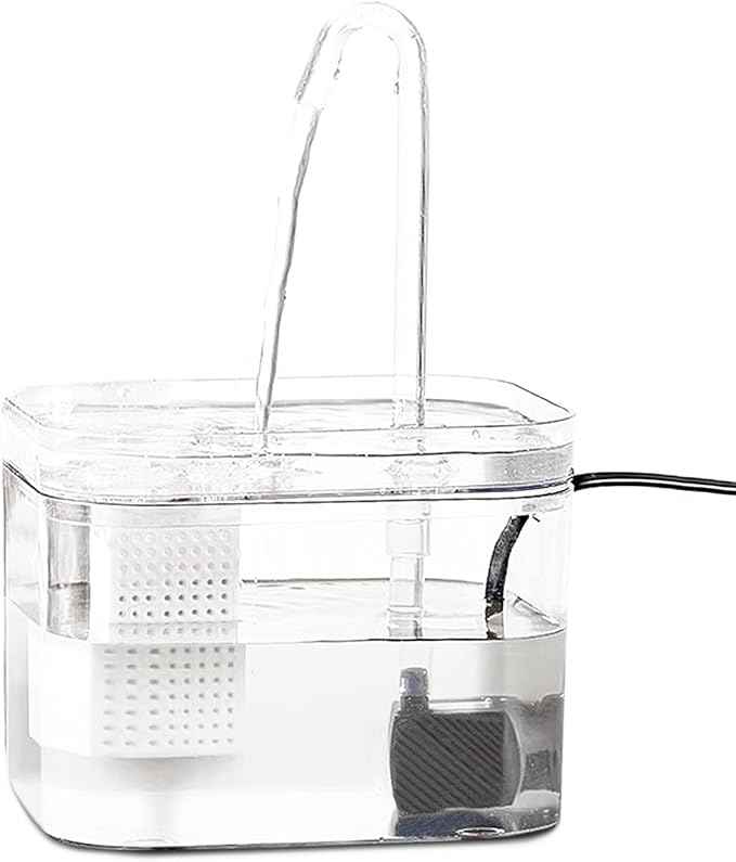SunGrow Cat Water Fountain, Automatic Flowing Hydration Station with Filter & Silent USB Pump, Easy-to-Use Transparent Feeder Bowl for Indoor Felines, Ferrets, and Other Small Animals,6" x 5" x 5"