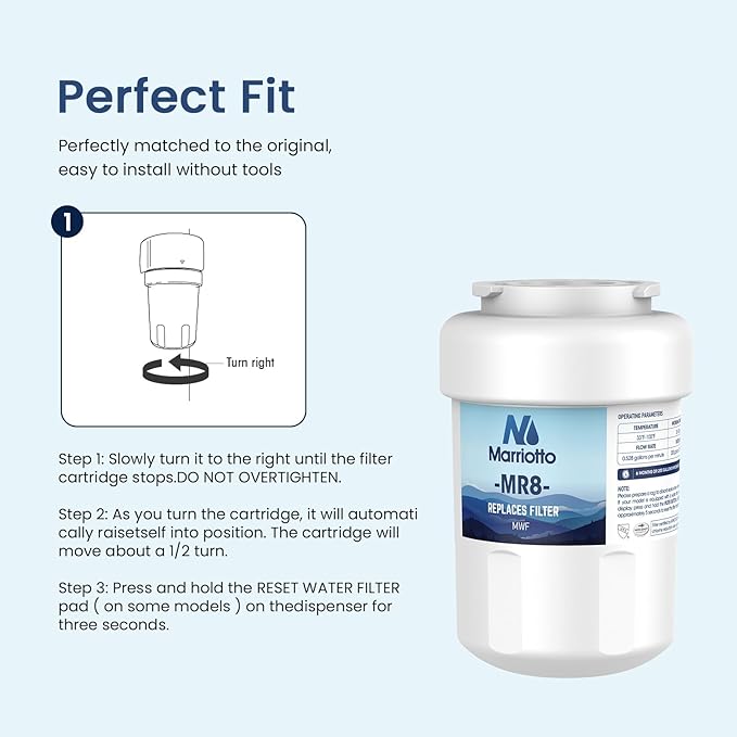 MARRIOTTO Smart Water Filters for Refrigerators NSF 42 Certified Cartridges Compatible with MWF, MWFA, MWFP, GWF, GWFA, 46-9991, HDX FMG-1, WFC1201, 1 Pack - AquaVibe
