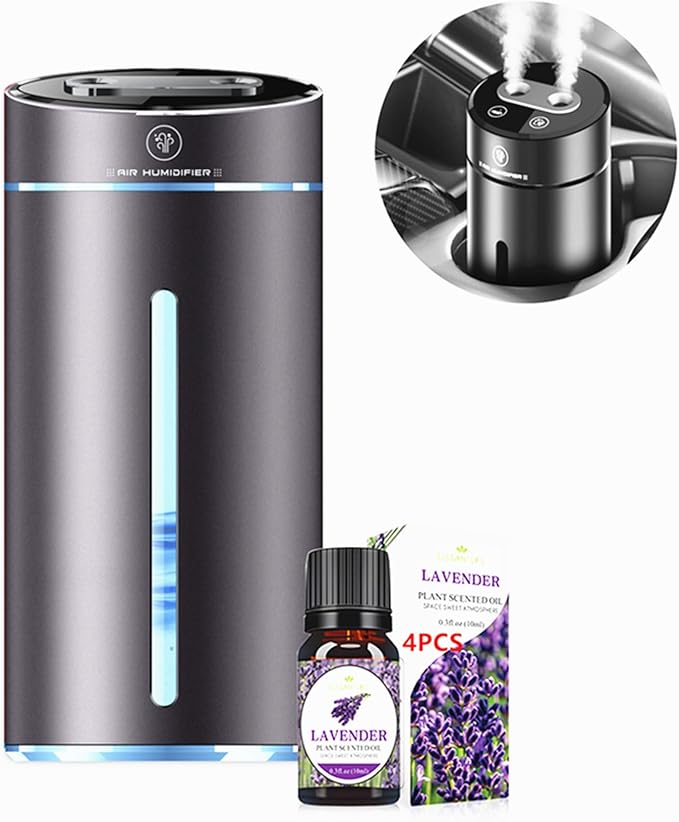 Smart Car Air Freshener,Aromatherapy Scent Diffusers Oils Humidifier,Ultrasonic Atomizer,Adjustable Concentration,Auto On/Off,Built-in Battery,40ml French Natural Fragrance(Gun Color)