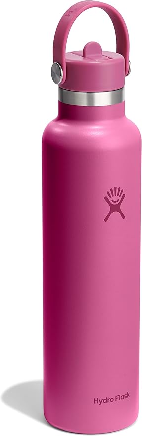 Hydro Flask Water Bottle - Insulated Stainless Steel - Straw Lid, Non Spill, Leakproof 24 Oz Reef Pink
