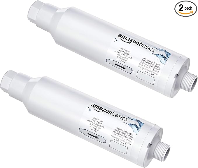 Amazon Basics Inline Water Filter, 20-Micron Sediment Filter, Reduces Bad Taste, Portable, 1350 Gallons, 2-Pack