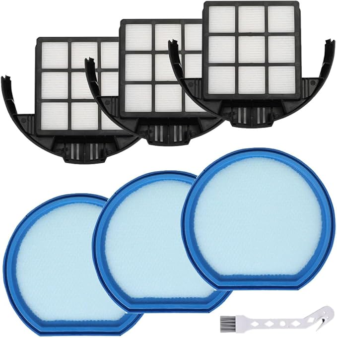 6 Pack Vacuum Filter Set Compatible with Hoover T-Series WindTunnel Bagless Upright Vacuum, Replaces Parts #303173001 & #303172002, 3 Washable Filters+ 3 HEPA Cartridge Filters+ 1 Cleaning Brush - AquaVibe