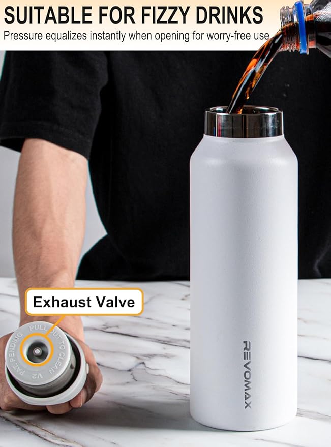 RevoMax 20oz Insulated Water Bottle, One-Hand Open Design, Vacuum Stainless Steel Water Bottles, Keep 36H Cold/18H Hot, Leakproof and BPA Free, Sports Flask for School,Travel, Gym
