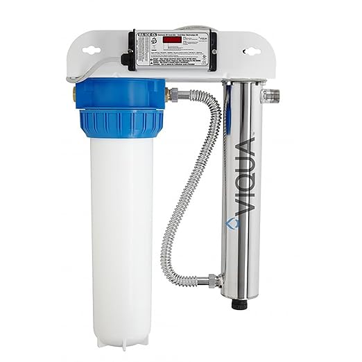 Viqua VH410-F20 UV Home Water Treatment System with Integrated Pre-Filter, 18 GPM for Whole House and Light Commercial Filtration, Stainless Steel 3/4 MNPT 120V for Sediment Rust Removal