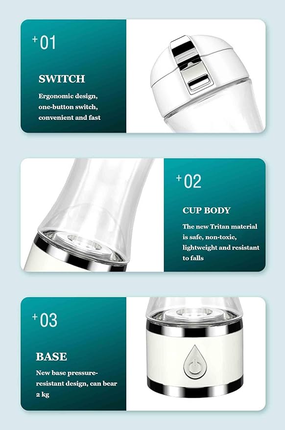 260ML Hydrogen Rich Water Bottle Generator, Concentration Up to 1600PPB, Portable Hydrogen Water Maker Machine, SPE/PEM Dual Chamber Electrolysis Module