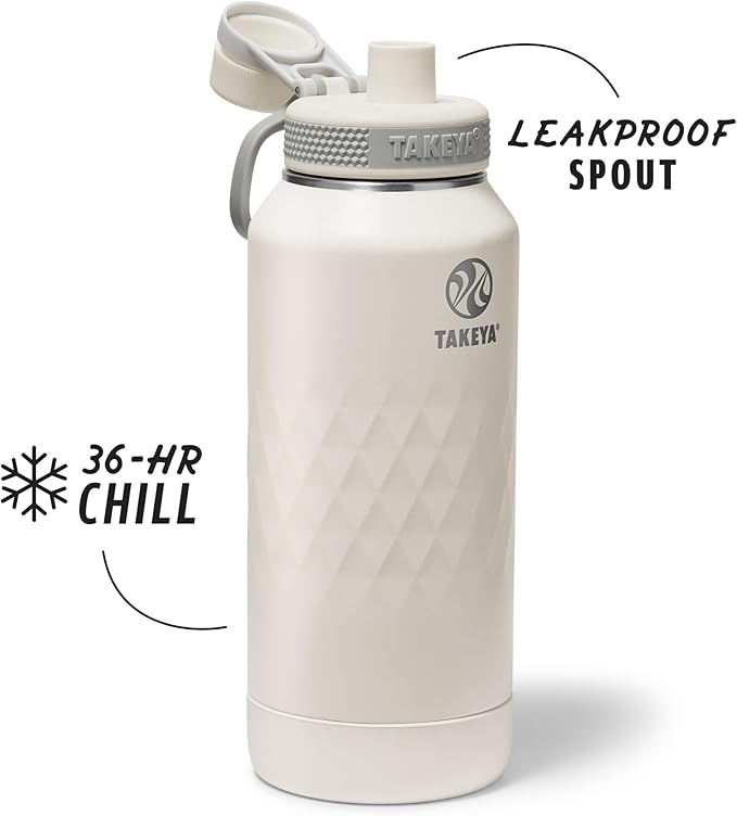 Takeya Sport 32 oz Triple-Insulated Stainless Steel Water Bottle, Spout Lid – Leakproof, Sweatproof, BPA-Free, Keeps Drinks Cold 36 Hrs, Hot 14 Hrs – Alpine
