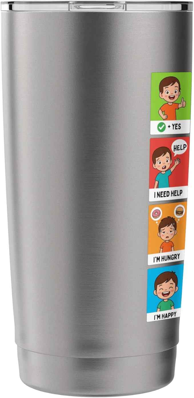 Autism ACC Communication Non Verbal Visual Aid Autistic Kids Stainless Steel Insulated Tumbler