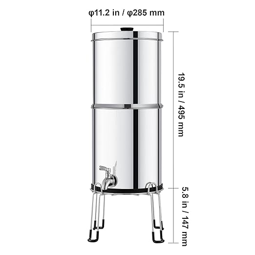 Happybuy Gravity-fed Water Filter System, 2.25G 304 Stainless-Steel Countertop Water Filtration System. Reduces Lead and up to 99% of Chlorine, Equipped with 2 Ceramic Carbon Filters