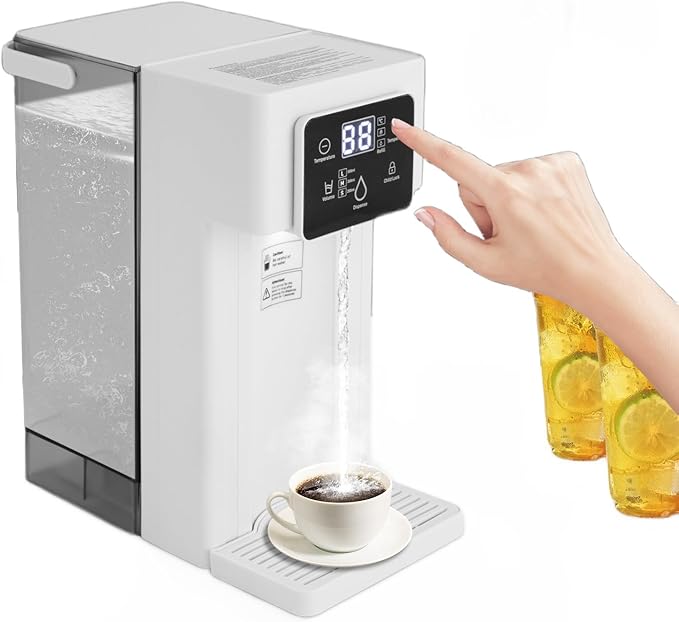Instant Hot Water Filter Dispenser, 3L Electric Kettles Hot Water Dispenser, Instant Heating in 3 Seconds, Adjustable Temp & Water Volume, Smart Touch Screen, White