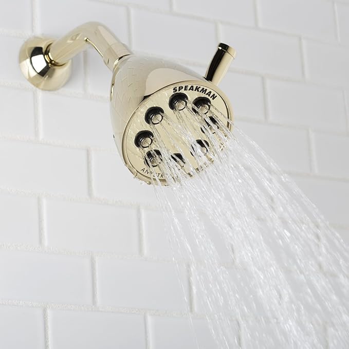Speakman S-2251-PB Signature Icon Anystream High Pressure Adjustable Solid Brass Shower Head, Polished Brass