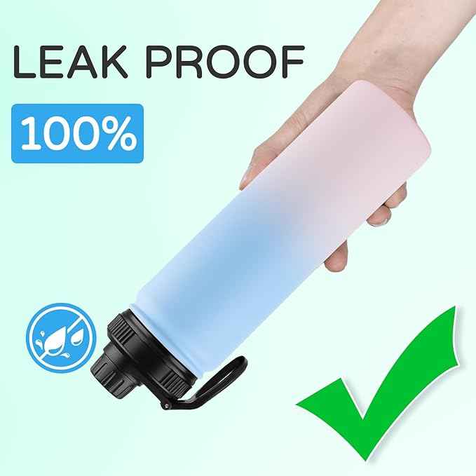 DOMICARE Insulated Water Bottle, 22 oz Vacuum Insulated Stainless Steel Reusable Sports Bottle with Straw Lid & Spout Lid for Travel, Camping, Bike, Leakproof, Blue/Pink, 4 Pack