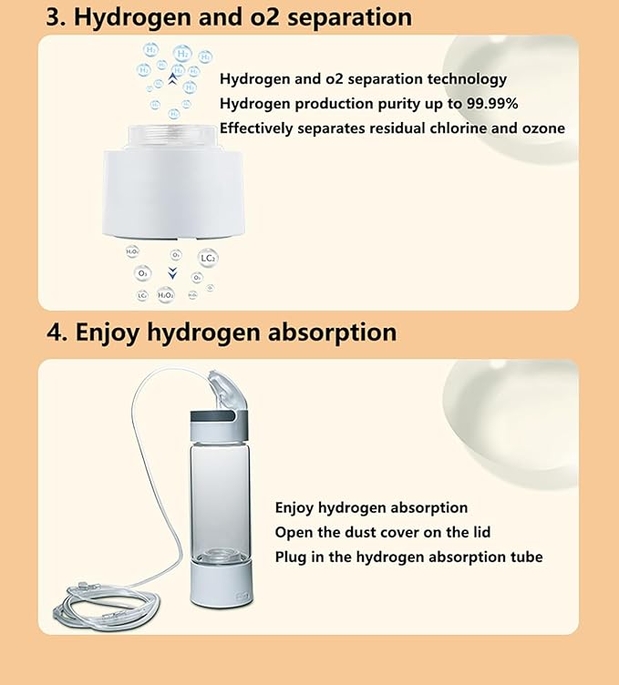 Glass Hydrogen Water Bottle Generator – 420ml Rechargeable PEM Hydrogenated Water Cup | Portable Molecular Hydrogen Water Bottle for Travel, Office, Fitness, Home Black