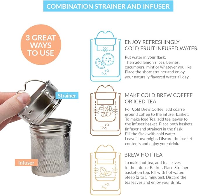 MIRA 18 oz Tea Infuser Thermo - Stainless Steel Travel Bottle with Removable Strainer for Loose Leaf Tea - Insulated Hot & Cold Brew Steeper - Marine