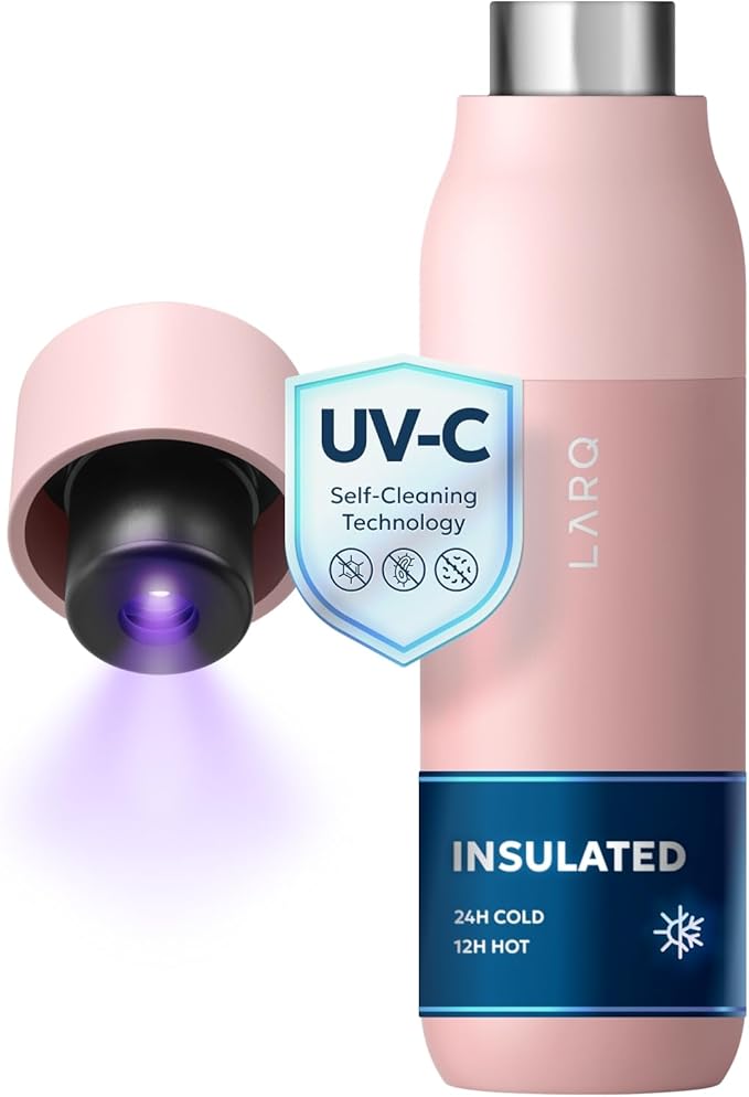 LARQ Bottle PureVis 17 oz - Self-Cleaning and Insulated Stainless Steel Water Bottle with UV Water Purifier and Award-winning Design | Reusable & Travel Friendly, Himalayan Pink