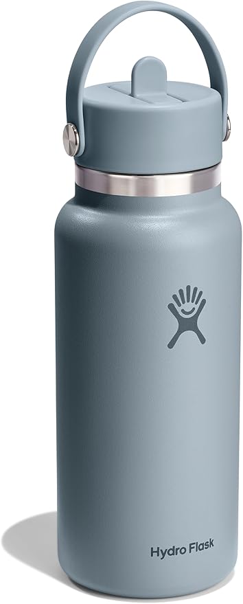 Hydro Flask Water Bottle - Insulated Stainless Steel - Wide Mouth Flex Straw Lid, Non Spill, Leakproof and Refillable in 32 Oz Shale Gray