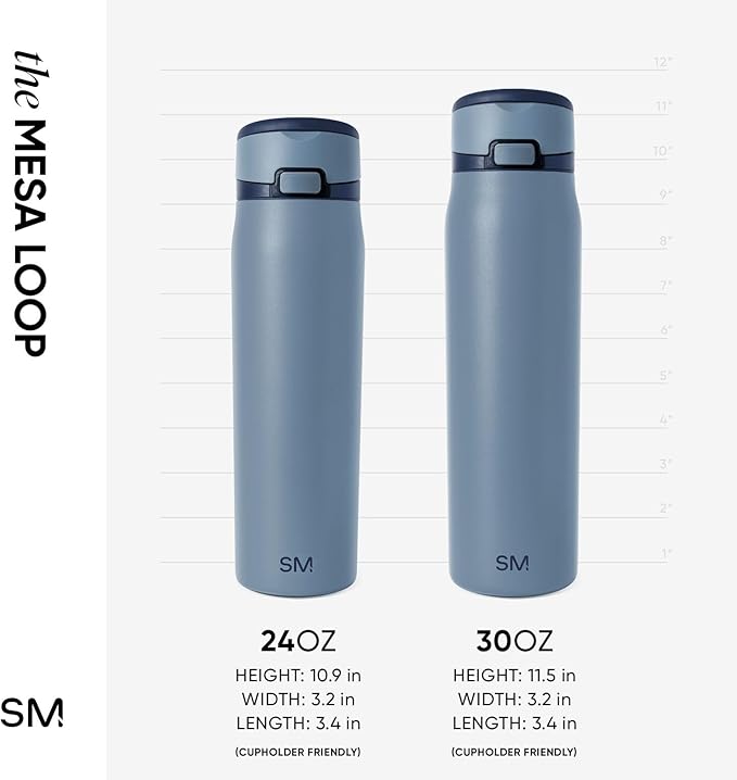 Simple Modern Mesa Loop Water Bottle with Covered Straw and Handle | 30oz Cup Holder Friendly Insulated Stainless Steel Bottles for Travel, Sports and School | Deep Dune