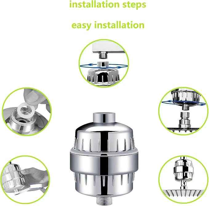 15 Stage Universal Shower Water Filter Cartridges for All Similar Shower Systems, Reduces Chemicals and Chlorine, Hard Water, Restores pH Balance (1 Pack)