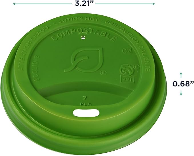 Eco-Products Compostable Coffee Cup Lids, Case of 800, Green Veridian Tops, Fits 8oz Hot Cups, Made from PLA Plastic, A Renewable Material Made from Plants, ASTM, BPI-Certified