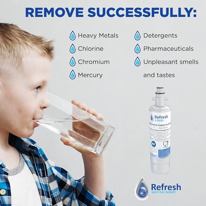 Refresh Refrigerator Water Filter Replacement - Fridge Water Filter, Compatible with LG LT700P, ADQ36006101, ADQ36006102 & Kenmore 46-9690, Drinking Filtration Cartridge, 200 Gallon Capacity - 3 Pack
