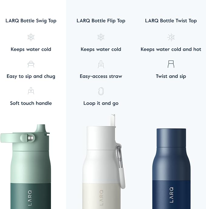 LARQ Bottle Swig Top 23oz - Insulated Stainless Steel Water Bottle With Built-In Silicone Handle | BPA Free | Reusable Water Bottle for Sports, Gym, and Travel, Eucalyptus Green