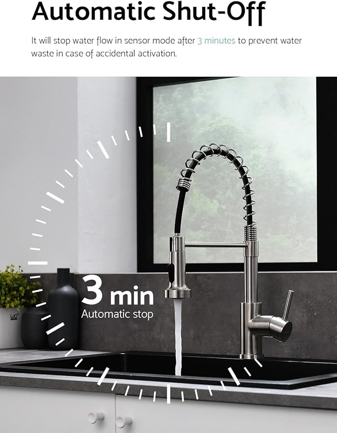WEWE Touchless Kitchen Faucet with Pull Down Sprayer - Motion Sensor Kitchen Faucets Spring Single Handle Stainless Steel Kitchen Sink Faucet (Brushed Nickel)