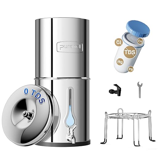 Purewell 0 TDS 7-Stage Gravity Water Filter System with Water Level Window, Certified to Reduce TDS, Lead, Total PFAS (Forever Chemicals), Mercury, and Chlorine, SF-CT-2.25G