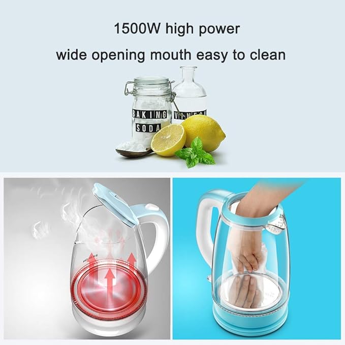 8L Glass Electric Kettle, 1500W Eco Water Kettle, Illuminated Led, Free Cordless Water Boiler with Stainless Steel Inner Lid Bottom