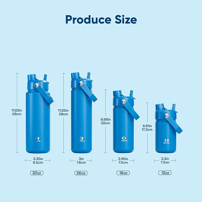 ENCOOL Insulated Water Bottle with Straw Stainless Steel Water Bottle, Leak-Proof, BPA-Free, Double Wall Vacuum Keeps Cold for 24 Hours for Sports, Travel, School (32 oz, Celtic Blue)