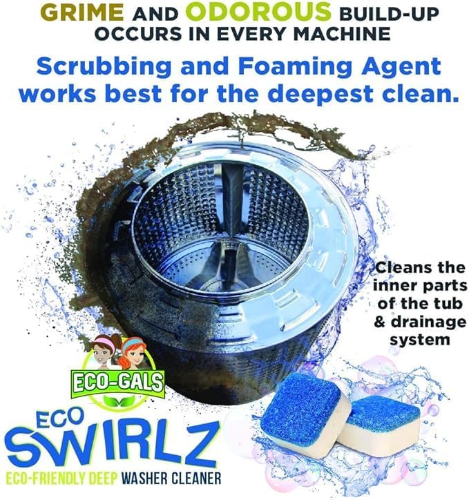 Washing Machine Cleaner and Deodorizing Tablets For Front & Top Load Washers Including H.E. to Remove Odor causing build-up, Pet Hair, & debris from drum, pipes, and filter. - AquaVibe