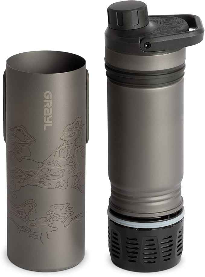 GRAYL UltraPress Titanium 16.9 oz Water Purifier & Filter Bottle for Hiking, Backpacking, Survival, Bushcraft, Travel (Covert Black)