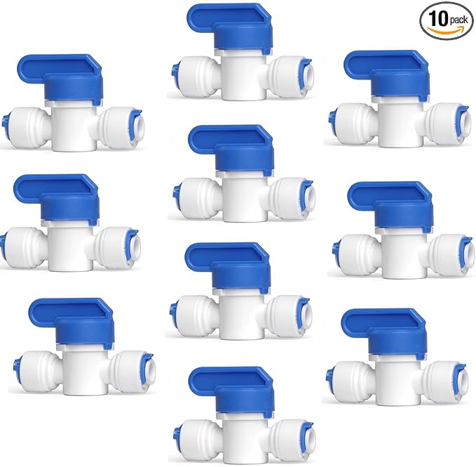 10 pcs Inline Shut Off Ball Valve 3/8 inch OD Tubing&Hose&Pipe Use Plastic Quick Connect Fittings for Water Purifier RODI System - AquaVibe