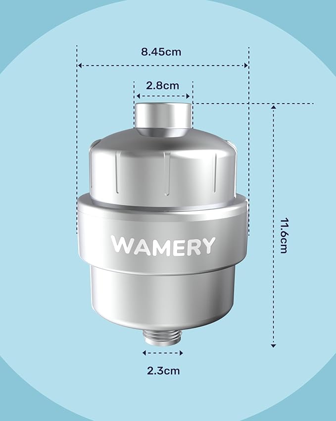 Wamery Shower Head Filter for Hard Water - Alkaline Multi‑Stage Inline Filter, Helps Reduce Chlorine & Odors, Universal 1/2‑Inch Fit, Easy Install, Extra Cartridge Included, Chrome