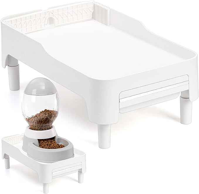 YOUEON Raised Pet Feeder Stand for Cats and Dogs Neck Health, Adjustable Height Elevated Shelf Suitable for 90% Automatic Pet Feeder & Water Dispenser, with Drawer to Stock Pet Snacks, Canned Food