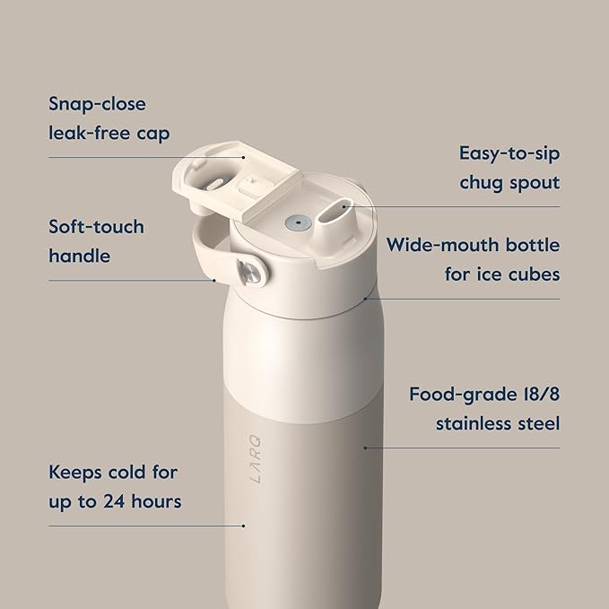 LARQ Bottle Swig Top 34oz - Insulated Reusable Stainless Steel Water Bottle With Built-In Silicone Handle | BPA Free | For Sports, Gym, and Travel | Mojave Dune